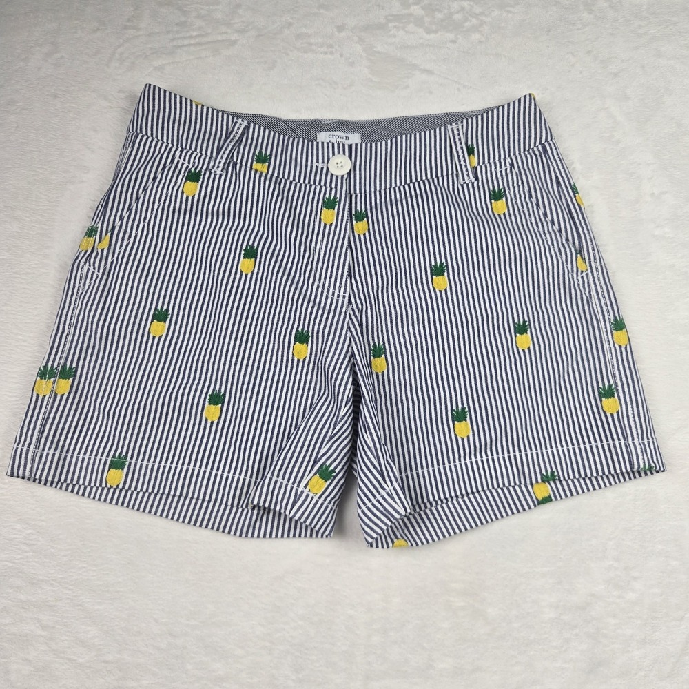 Crown &‎ Ivy Women's Caroline Blue White Pinstripe Shorts Pineapple Size 2